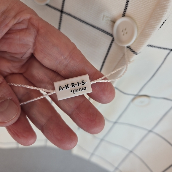 Akris Punto Cream & Black Windowpane Jacket Womens Sz 16 Partially Lined Pockets - Picture 6 of 16